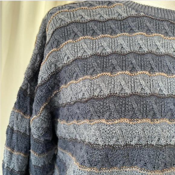 Vintage Northern Isles Coogi-style striped knit sweater blue Ramie Cotton. - Picture 8 of 8